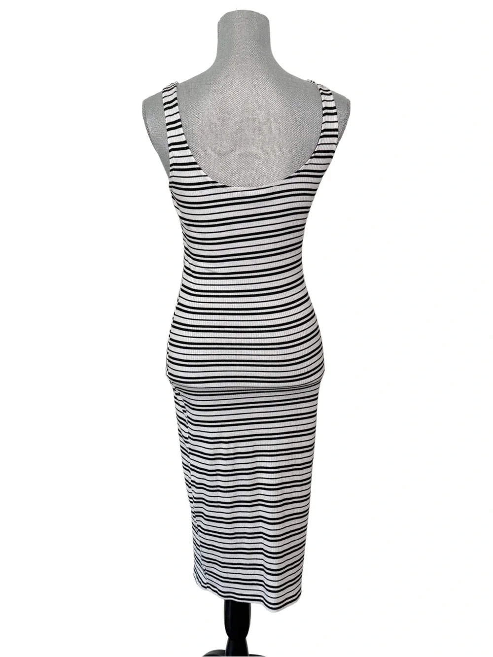 Sleeveless Striped Ribbed ankle length maxi Dress women small 4 stretch coastal - Picture 2 of 7